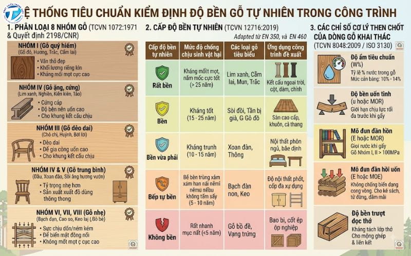 Hệ thống tiêu chuẩn kiểm định độ bền gỗ tự nhiên trong công trình